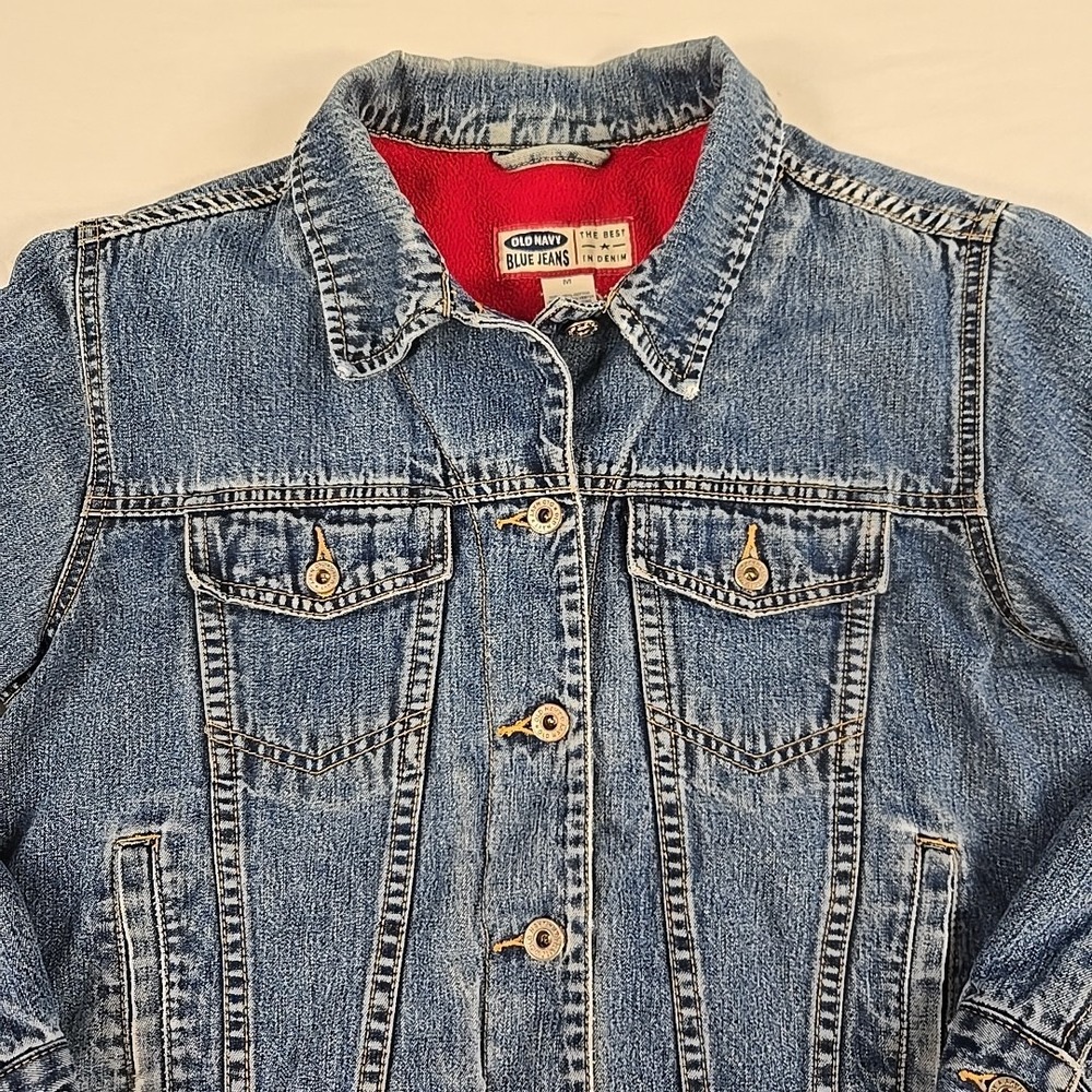 Vintage Old Navy Denim Trucker Jacket Size Medium Fleece Lined Faded Wash Y2K - Picture 2 of 16
